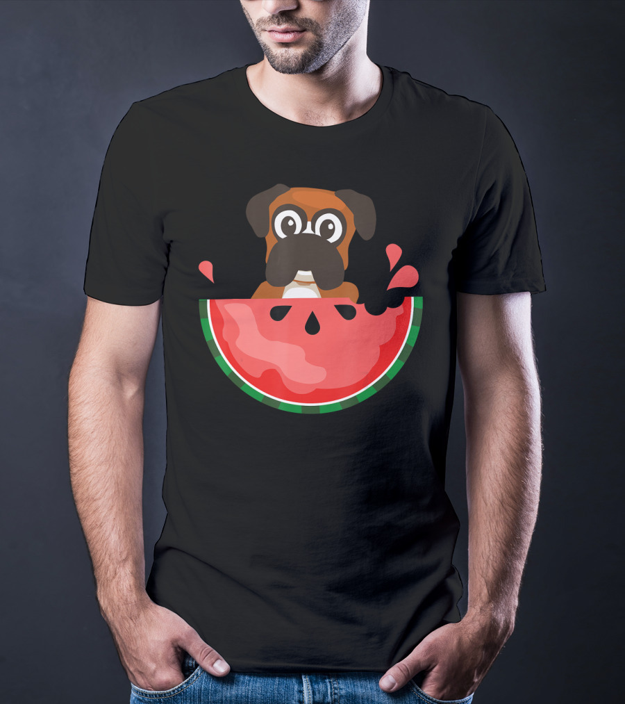 Watermelon With Boxer Summer Vacation Dog T-Shirt