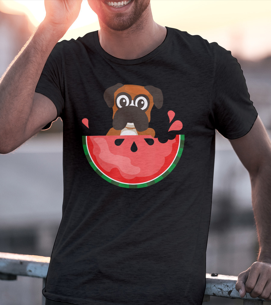 Watermelon With Boxer Summer Vacation Dog T-Shirt