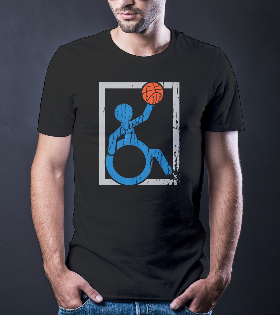 Wheelchair Basketball Icon Blue Figure With Orange Ball T-Shirt