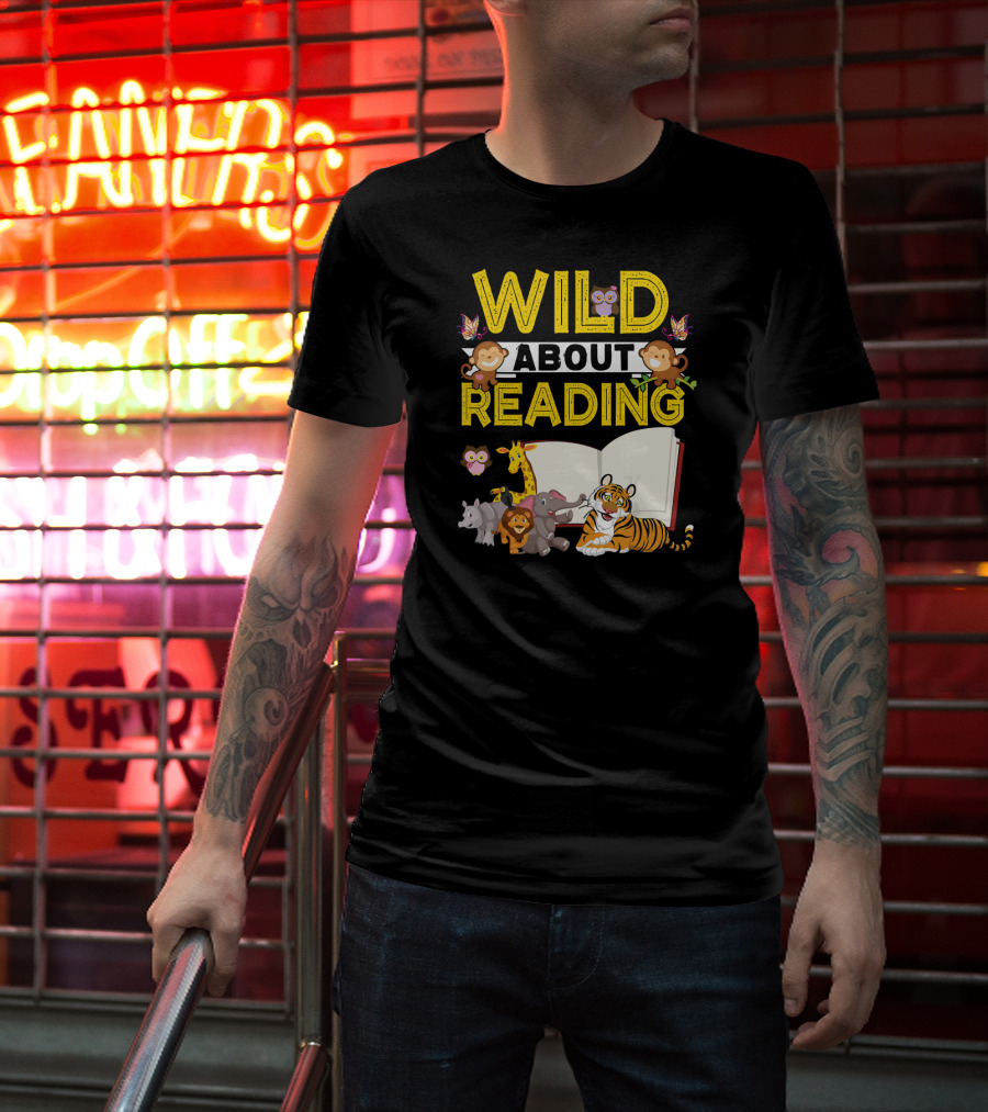 Wild About Reading Back To School Jungle Safari Animals Kids Book T-Shirt