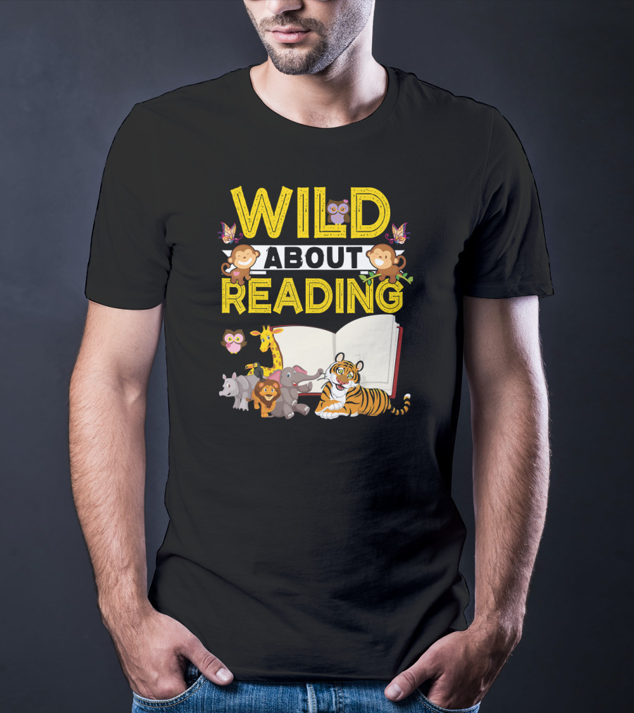 Wild About Reading Back To School Jungle Safari Animals Kids Book T-Shirt