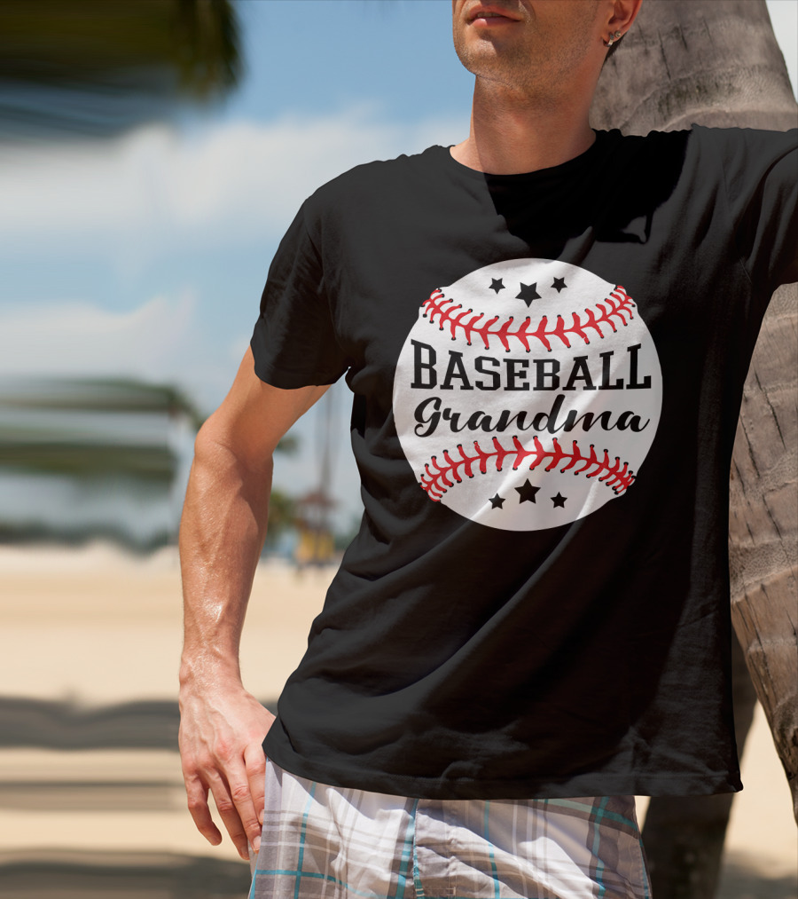 Baseball Grandma Star Pattern Ball Stitching T-Shirt