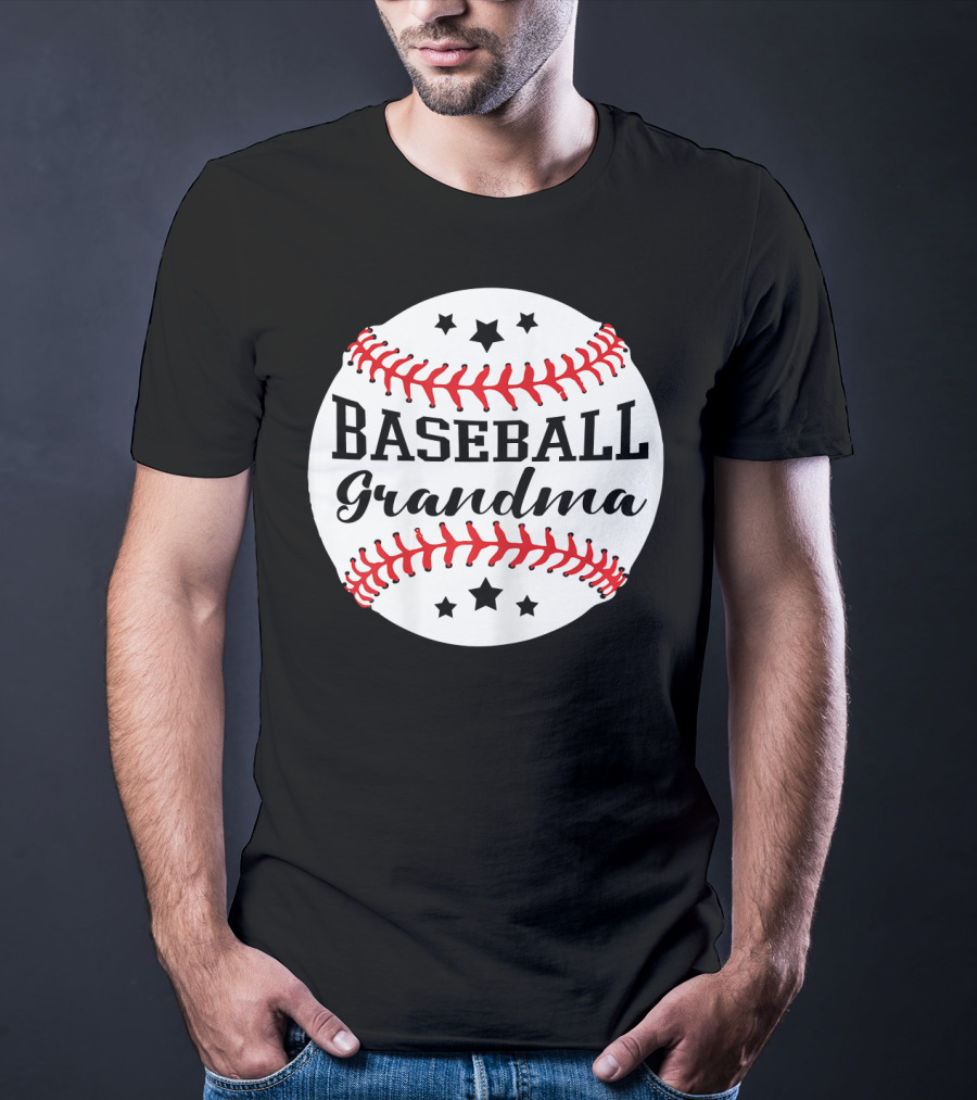 Baseball Grandma Star Pattern Ball Stitching T-Shirt