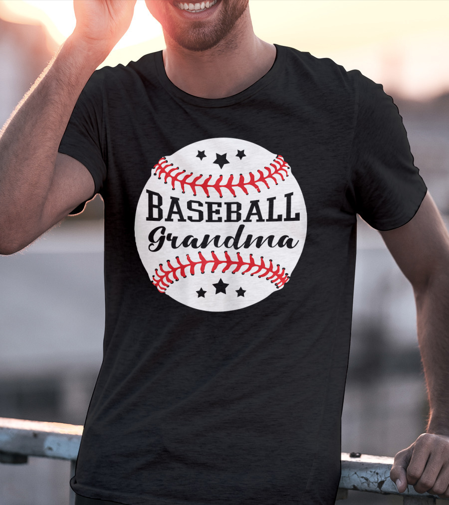Baseball Grandma Star Pattern Ball Stitching T-Shirt