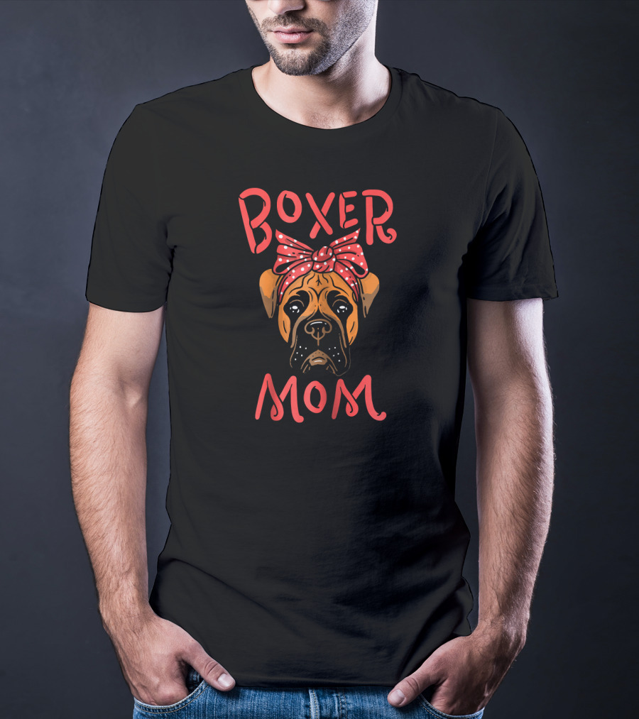Boxer Mom With Red Polka Dot Bow T-Shirt