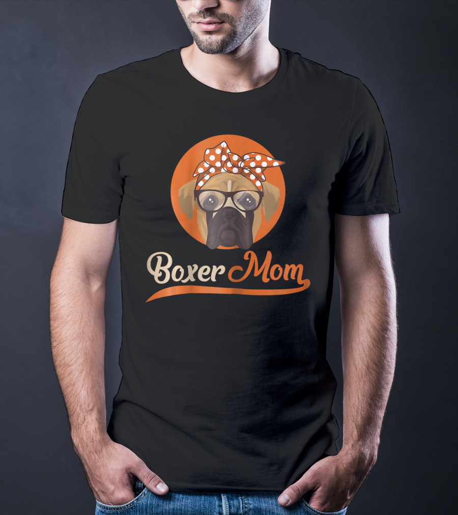 Boxer Mom With Glasses And Polka Dot Bow T-Shirt