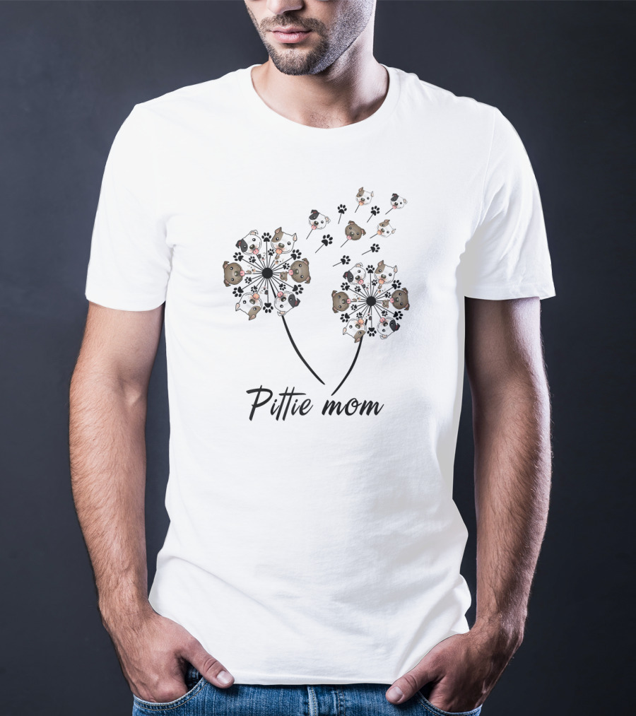 Pittie Mom Dandelion Flower Dog Paw Pit Bull T-Shirt