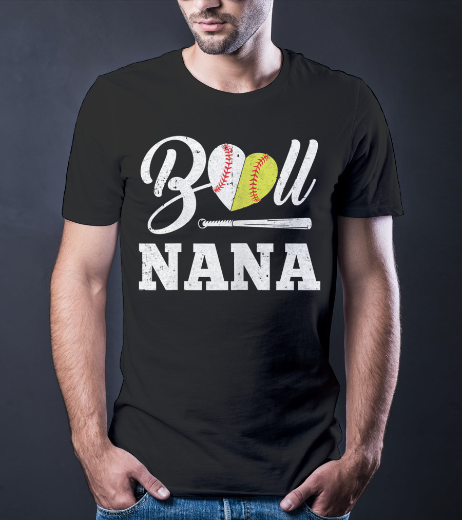 Ball Nana Heart Softball Baseball Bat T-Shirt