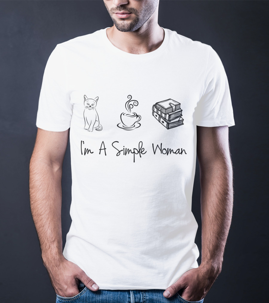 I'm A Simple Woman Cute Cat Coffee Books T-Shirt