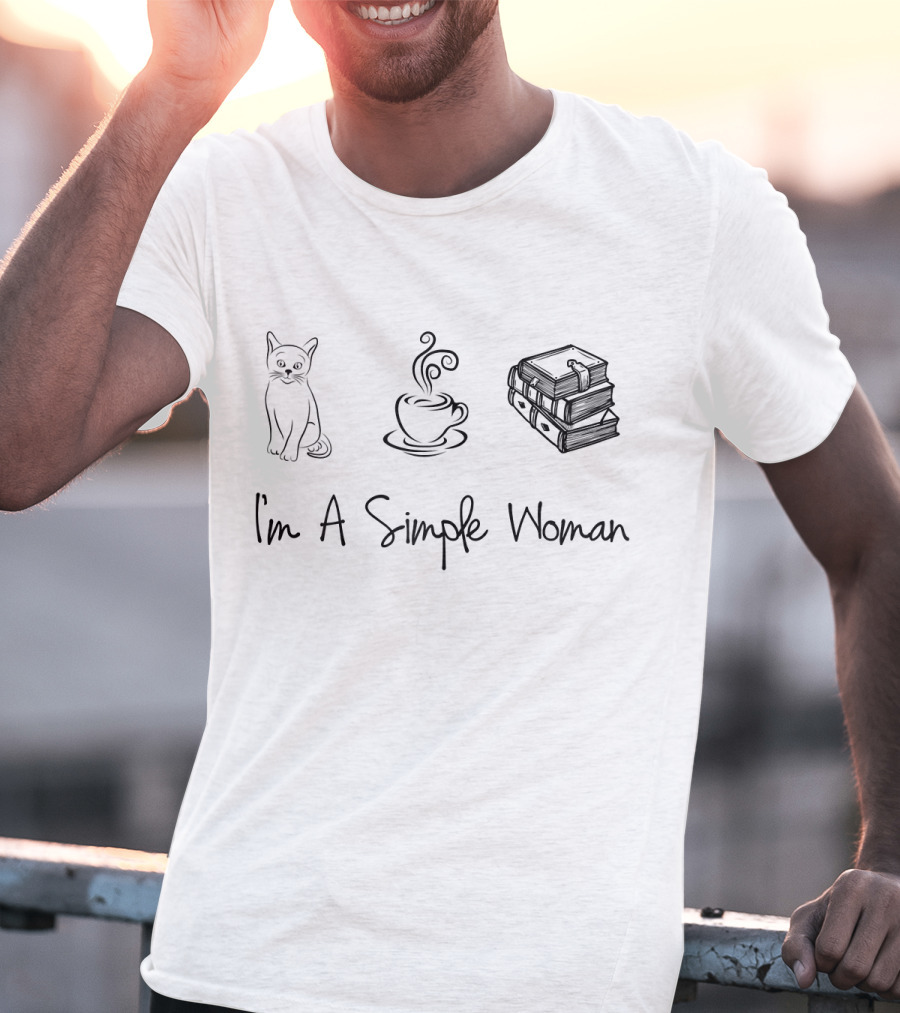 I'm A Simple Woman Cute Cat Coffee Books T-Shirt