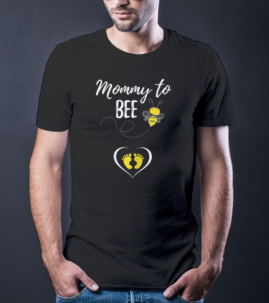 Mommy To Bee Cute Pregnant Baby Footprints Heart T-Shirt