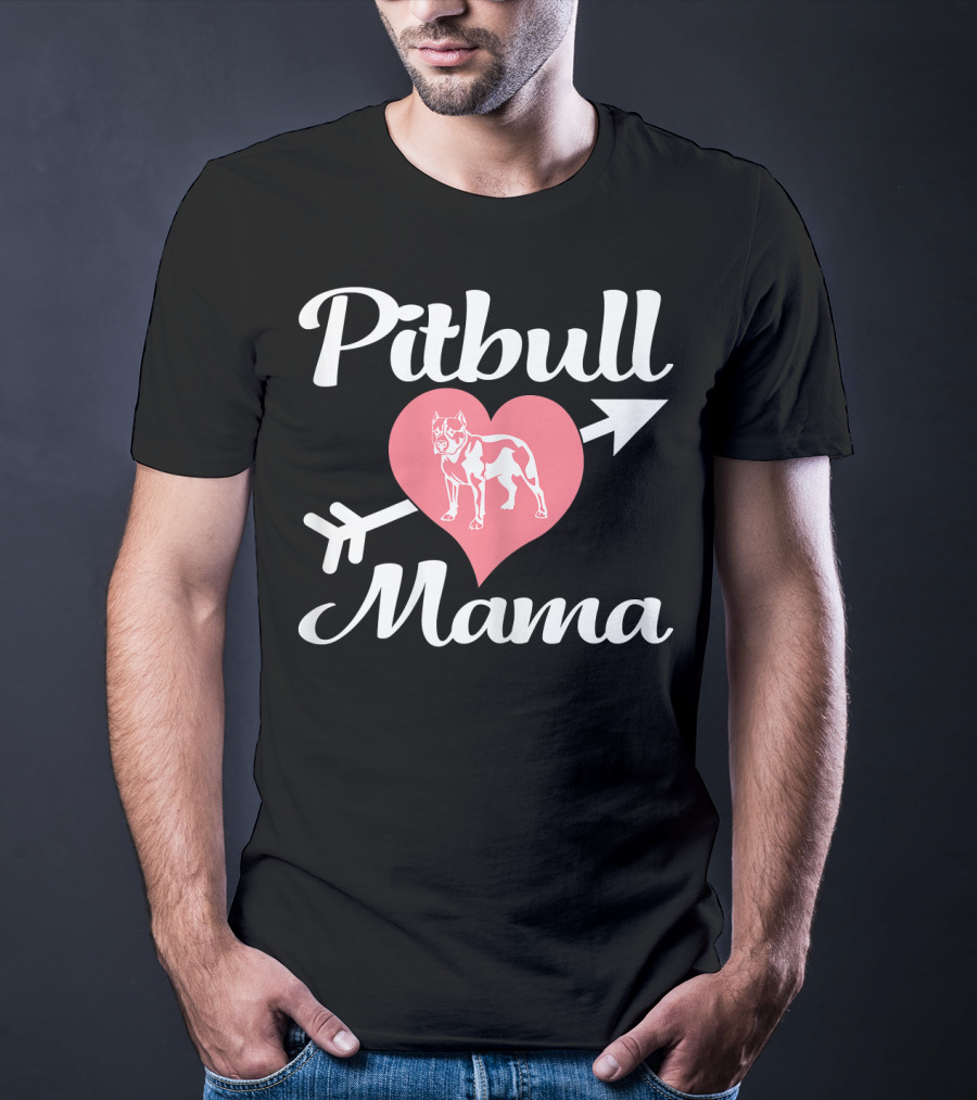 Pitbull Mama Heart With Arrow Pit Bull Lover T-Shirt