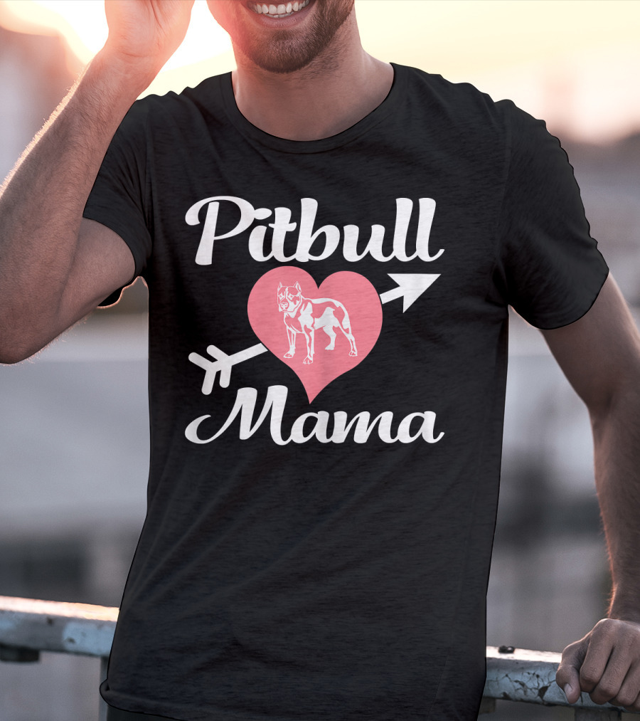 Pitbull Mama Heart With Arrow Pit Bull Lover T-Shirt