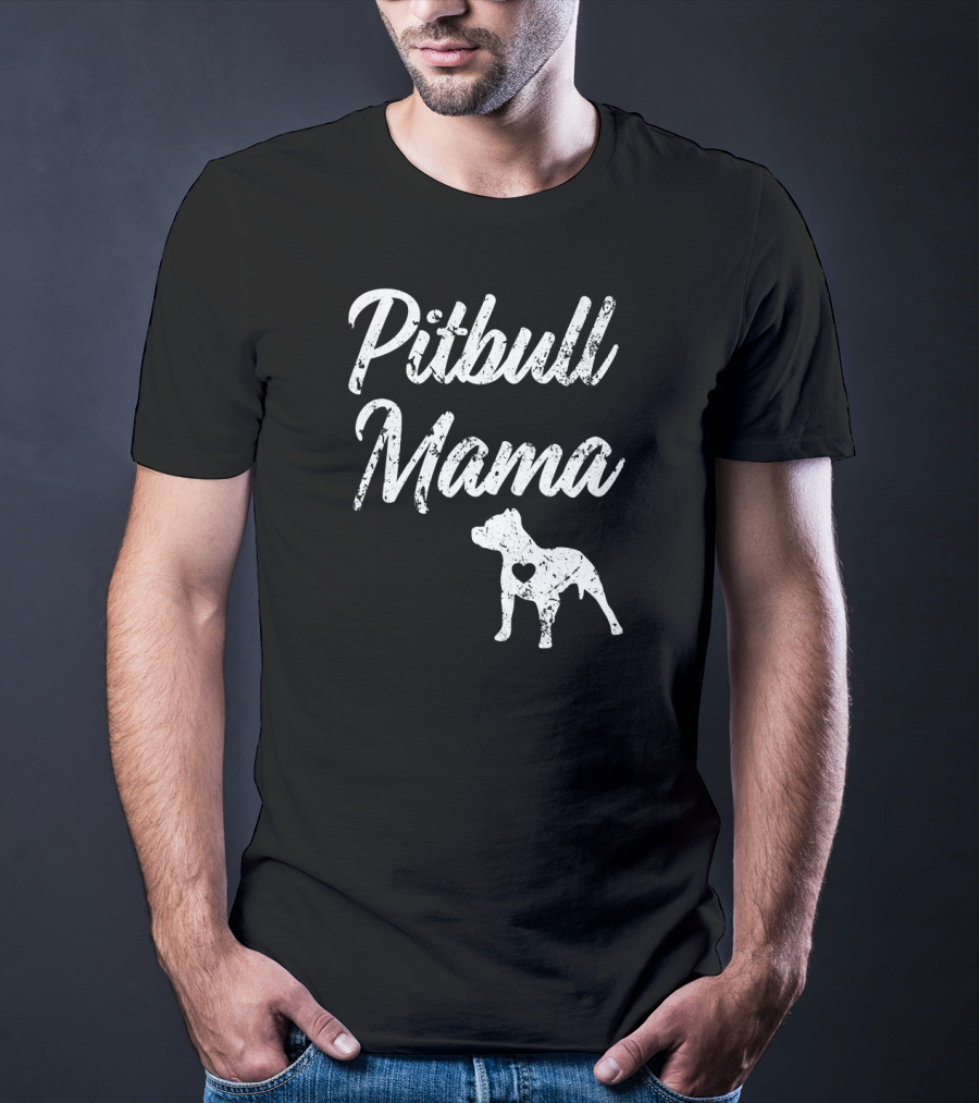 Pitbull Mama Women's Heart Silhouette Pit Bull T-Shirt