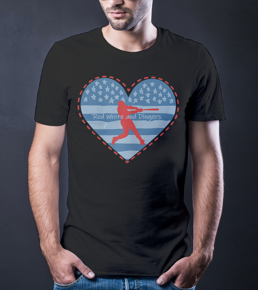 Red White And Dingers Primitive Patriotic American Baseball T-Shirt