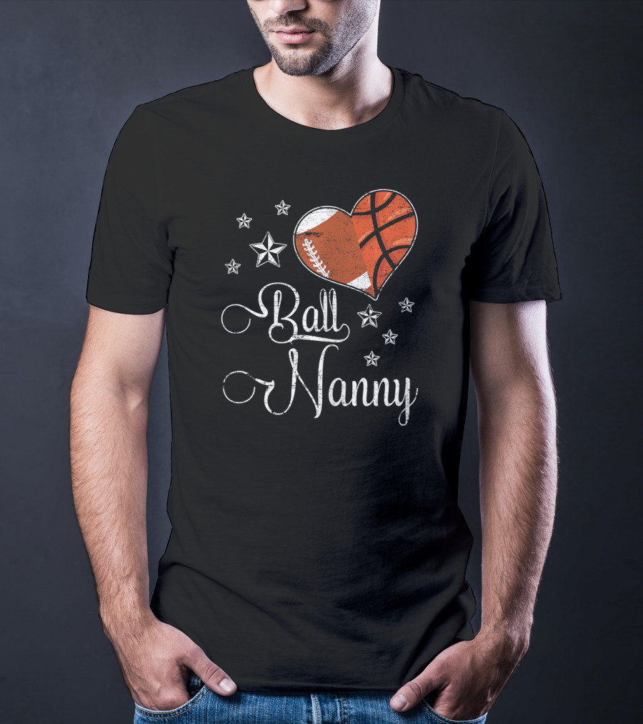 Proud Football Basketball Heart Ball Nanny T-Shirt