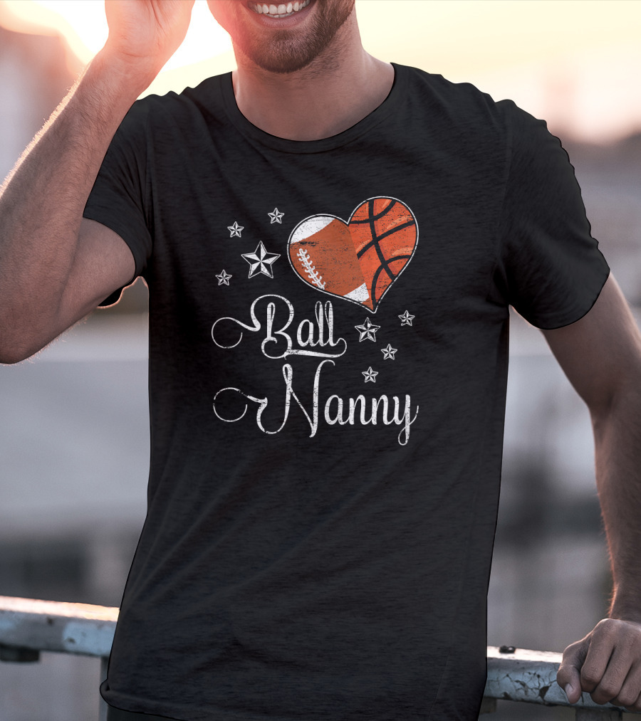 Proud Football Basketball Heart Ball Nanny T-Shirt