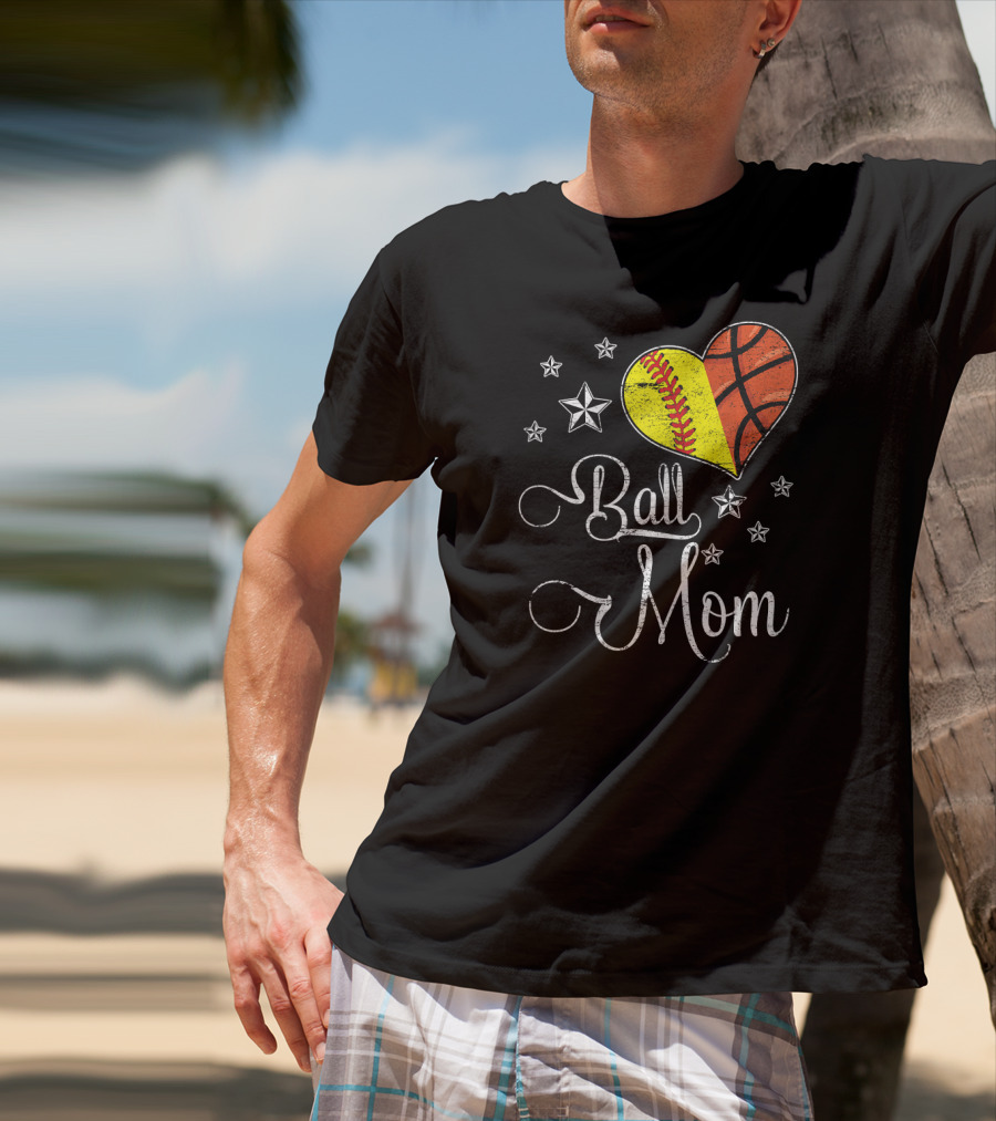 Proud Softball Basketball Ball Mom Star Heart T-Shirt