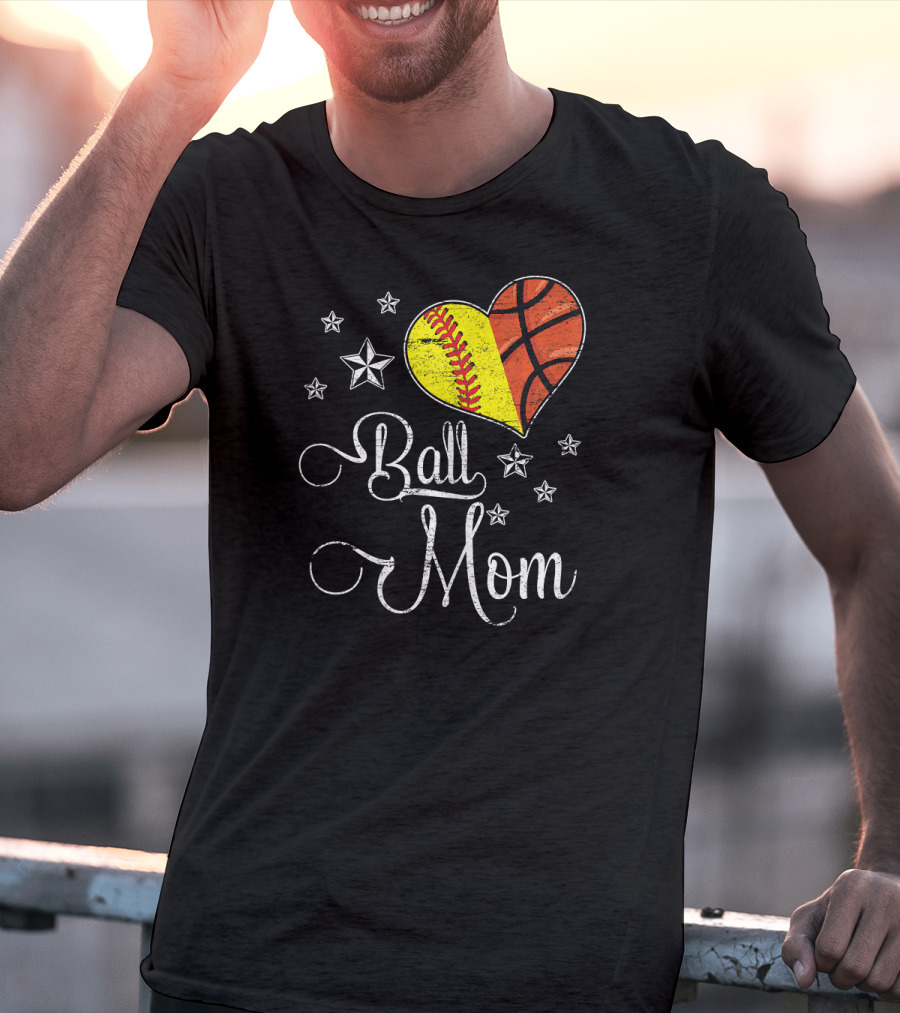 Proud Softball Basketball Ball Mom Star Heart T-Shirt