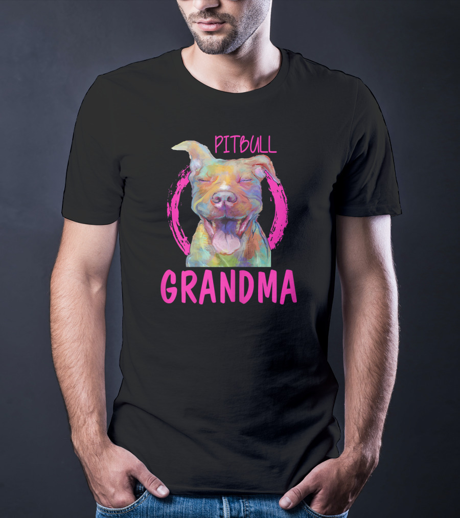 Pitbull Grandma Colorful Happy Dog T-Shirt