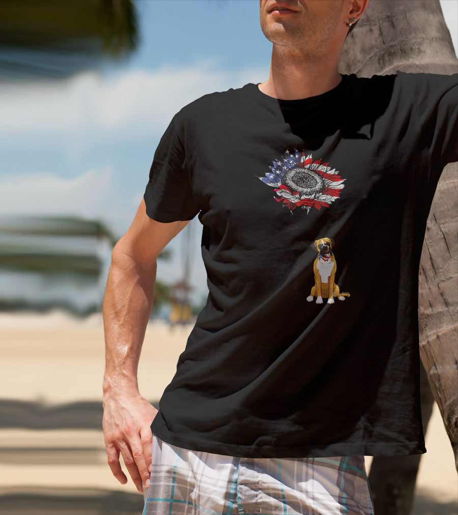 You Are My Sunshine Boxer Dog American Flag Sunflower T-Shirt
