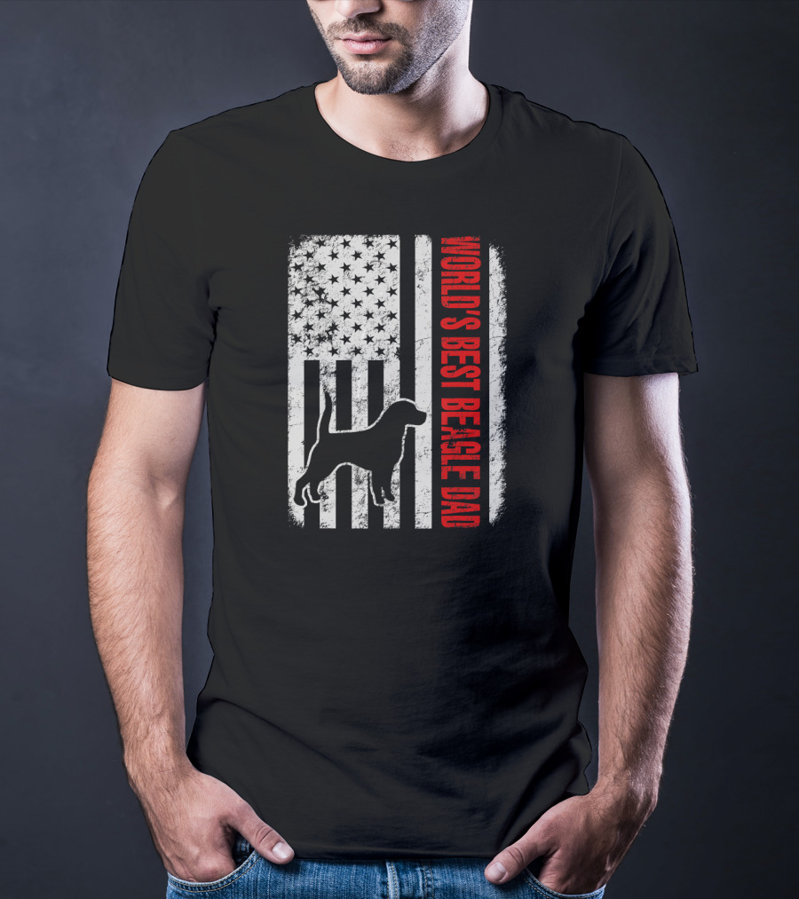 World's Best Beagle Dad American Flag Patriotic Canine T-Shirt