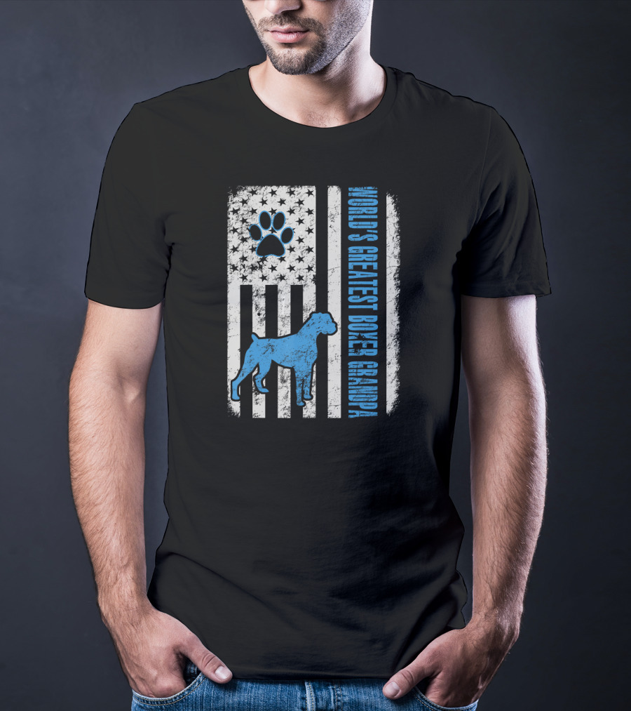World's Greatest Boxer Grandpa American Flag Dog Paw Prints T-Shirt