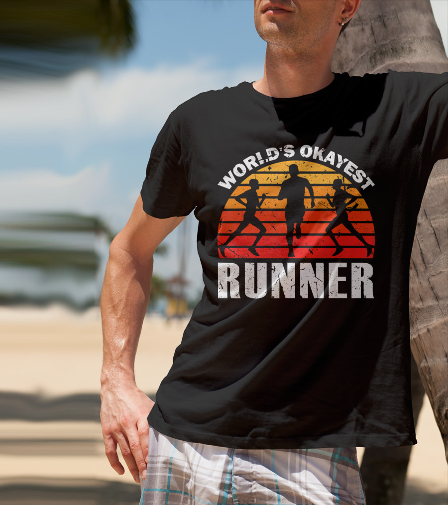 World's Okayest Runner Sunset Silhouette Sprinting Marathon T-Shirt