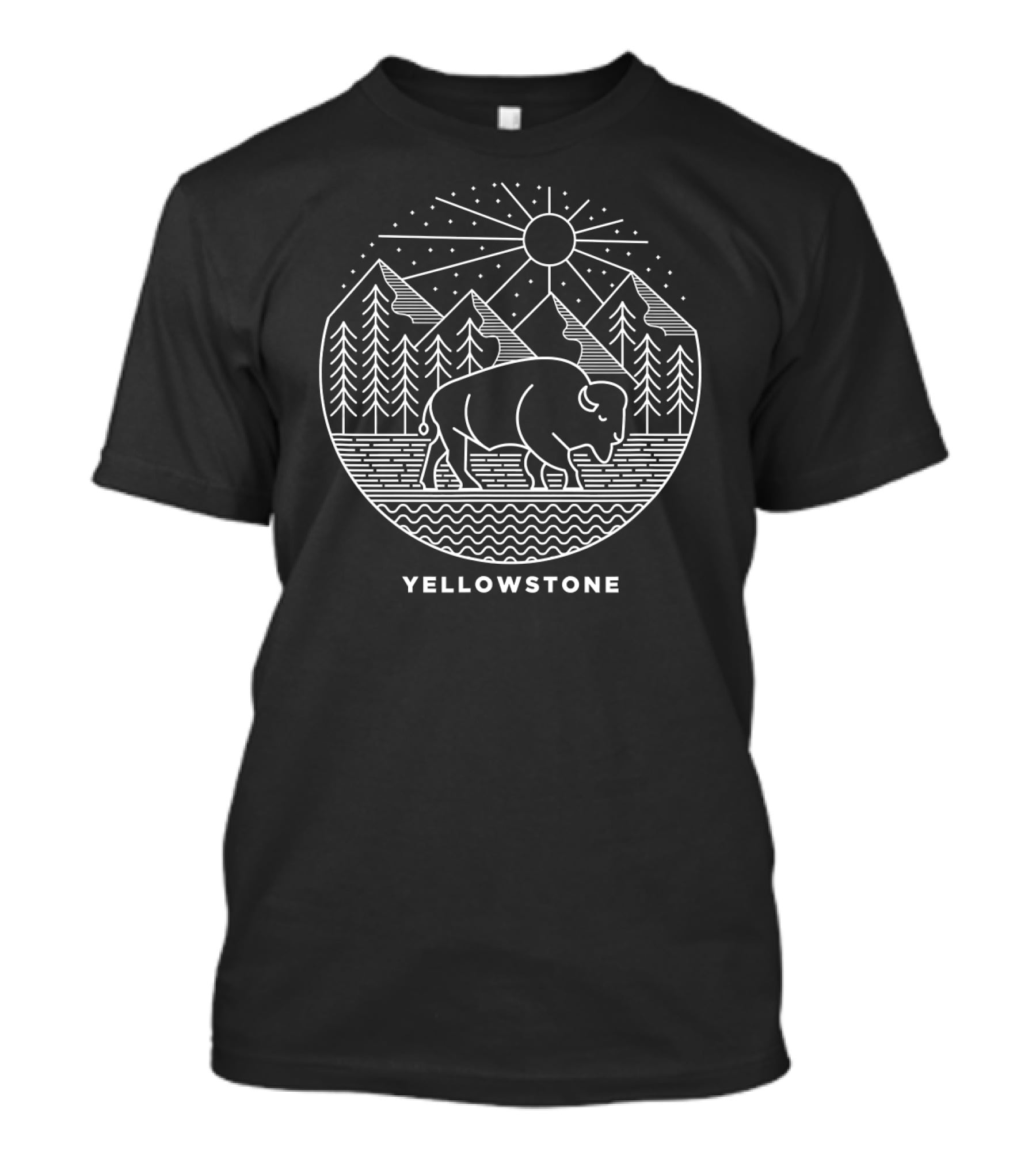 Yellowstone National Park Bison Mountains Forest Sun T-Shirt