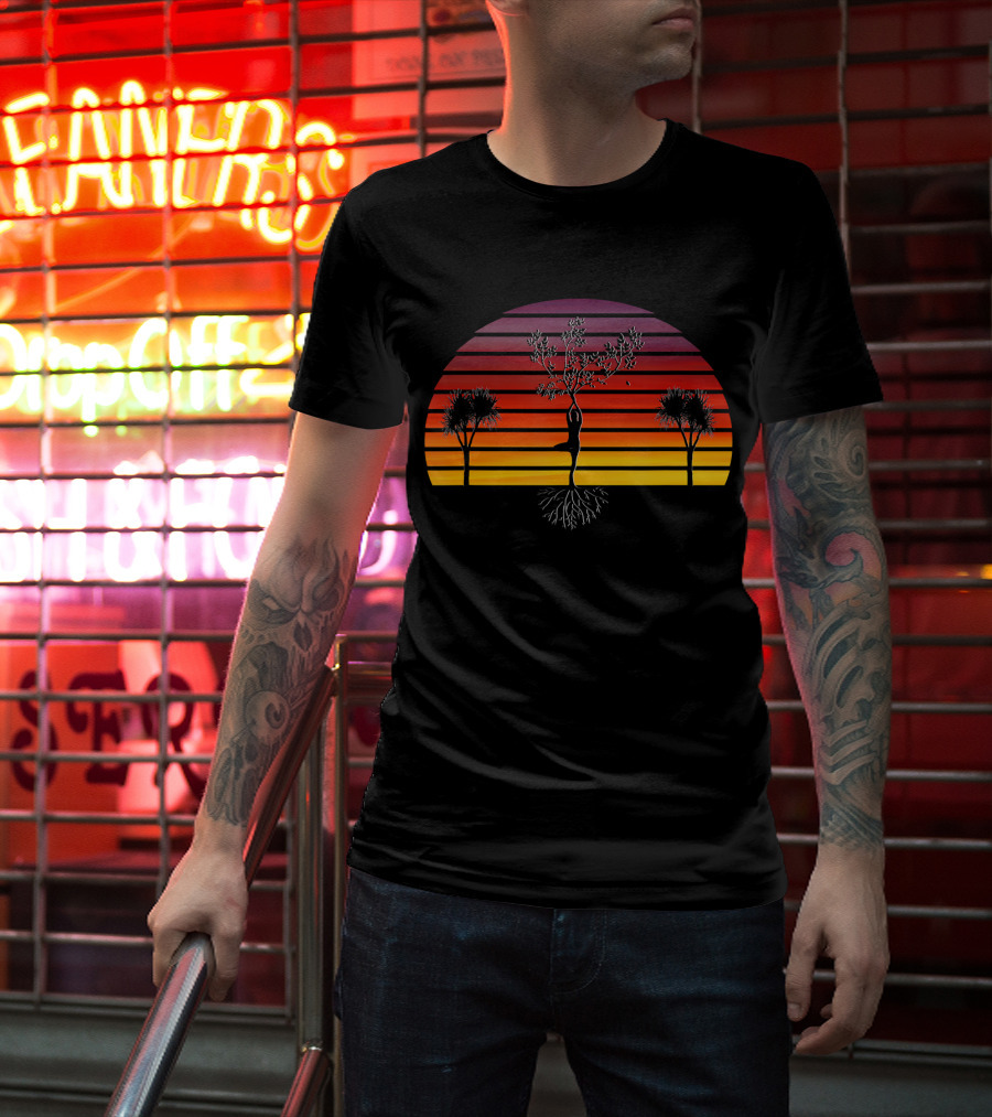 Sunset Yoga Zen Tree Pose Energy Balance T-Shirt