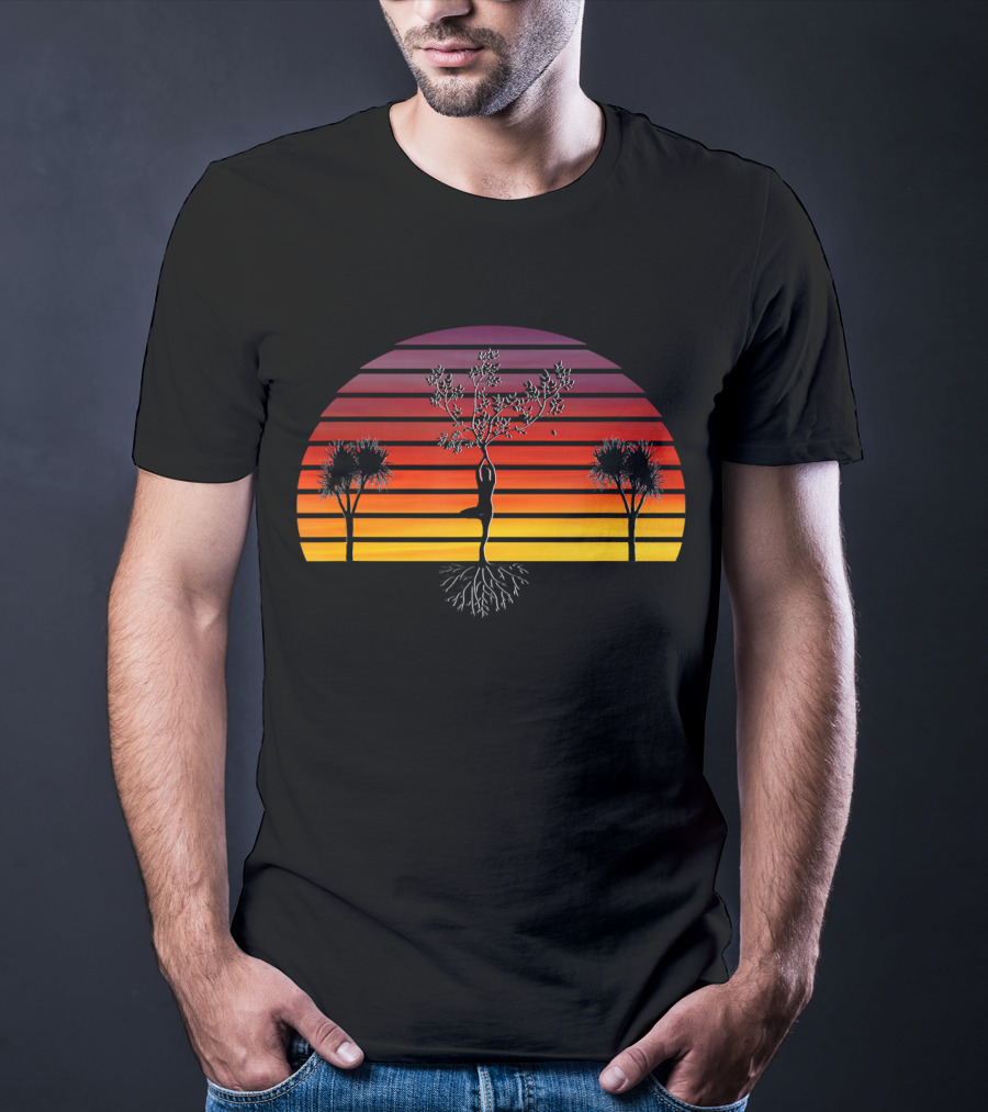 Sunset Yoga Zen Tree Pose Energy Balance T-Shirt