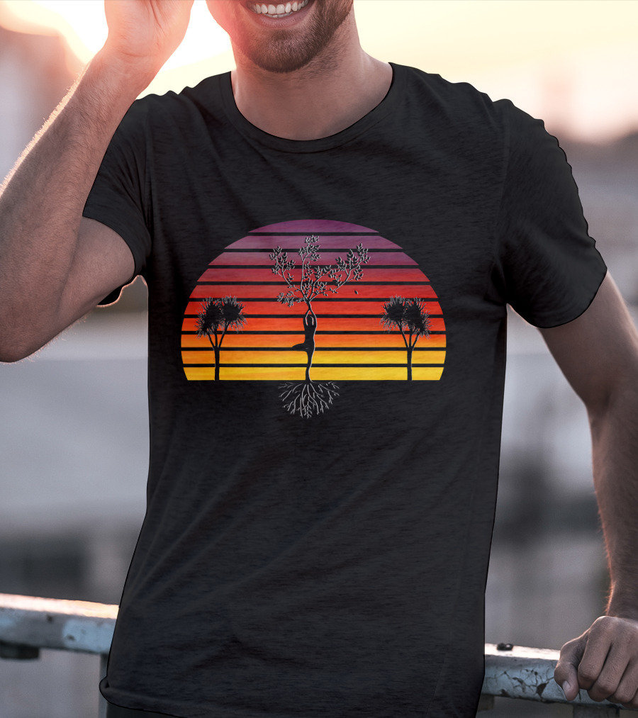 Sunset Yoga Zen Tree Pose Energy Balance T-Shirt