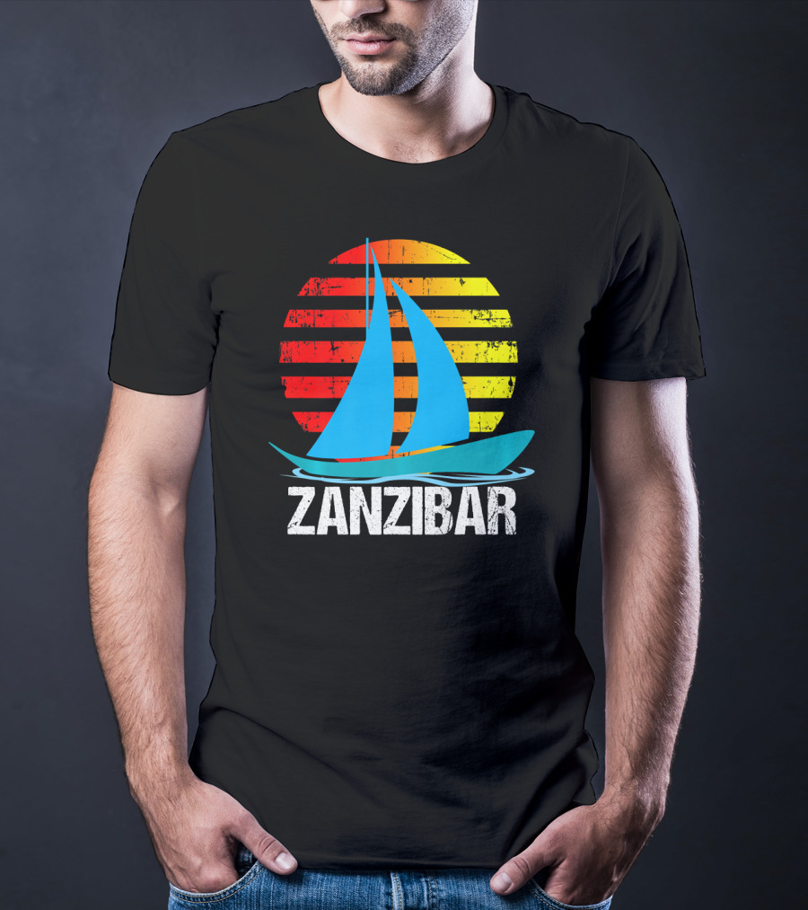 Zanzibar Sunset Sailboat Vintage Nautical Scene T-Shirt
