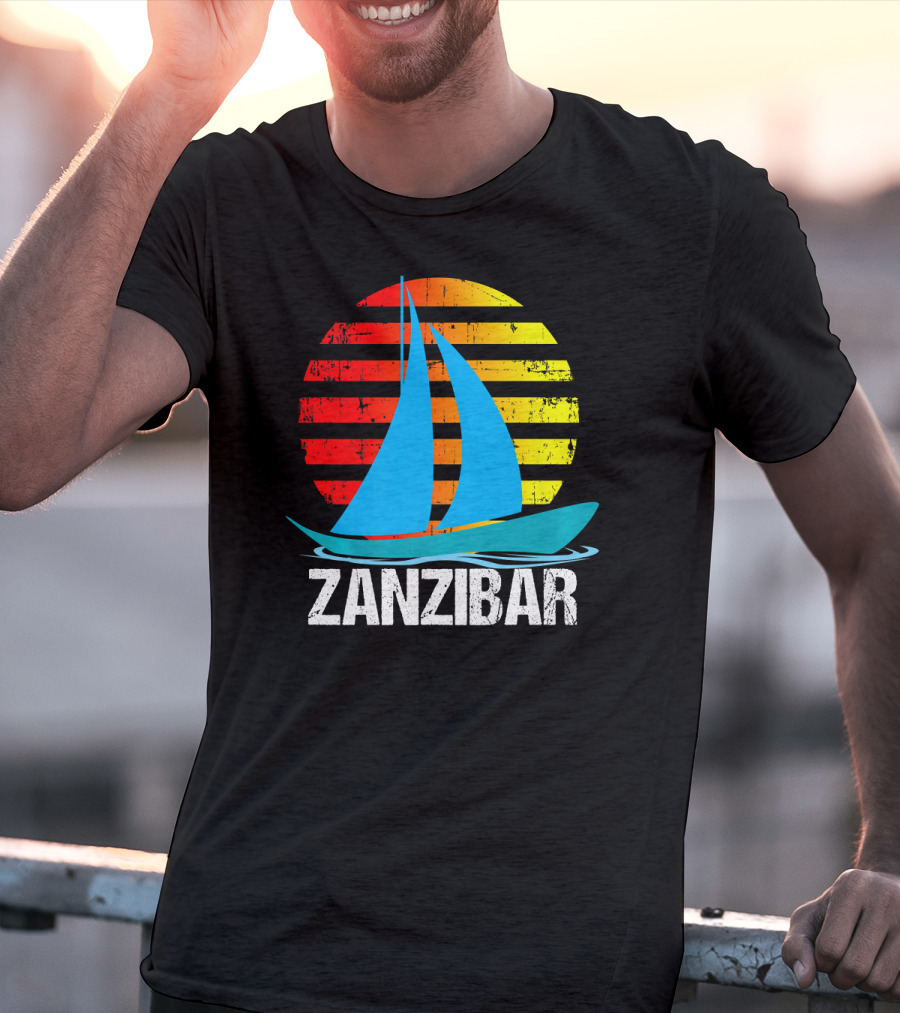 Zanzibar Sunset Sailboat Vintage Nautical Scene T-Shirt