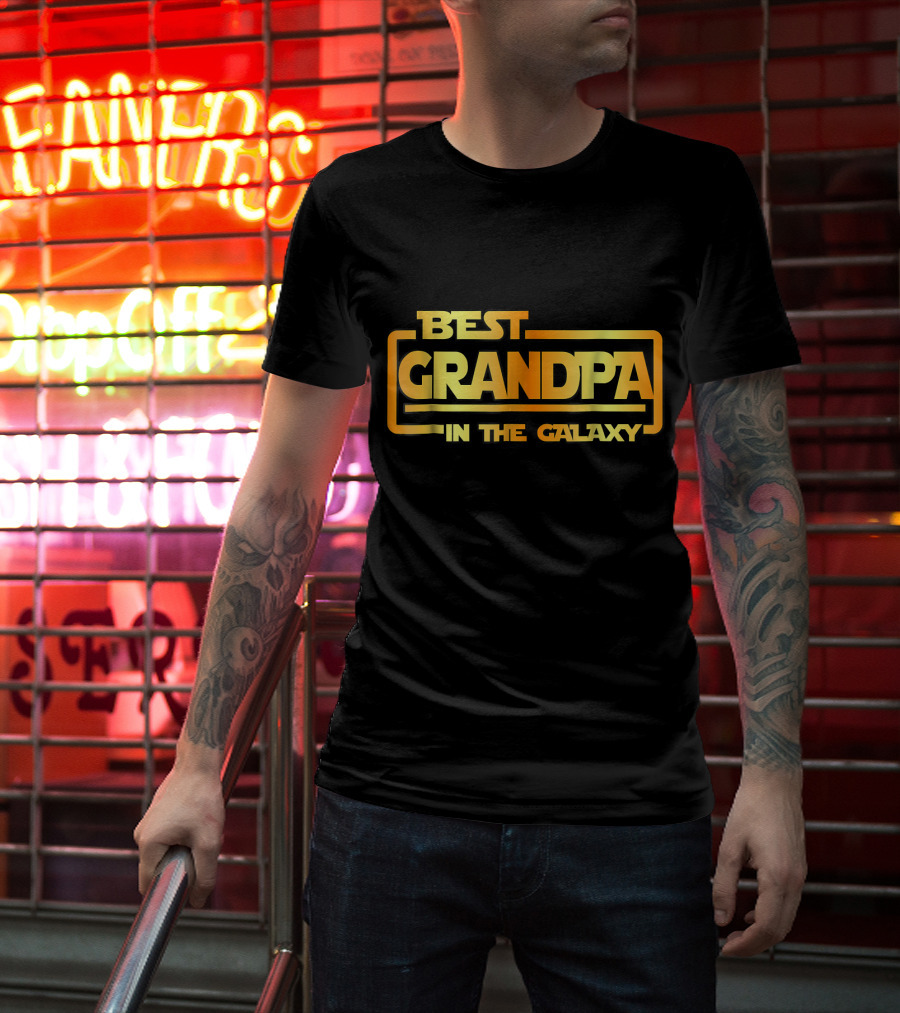 Best Grandpa In The Galaxy Bold Space Themed Text T-Shirt