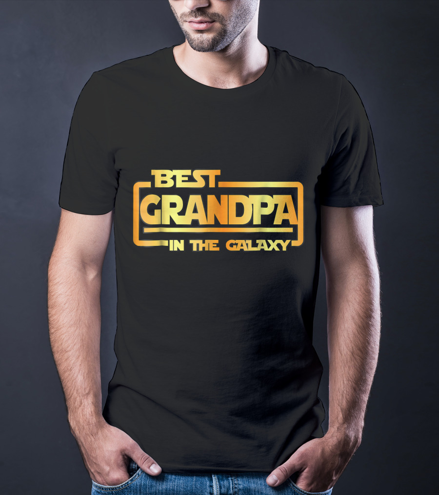 Best Grandpa In The Galaxy Bold Space Themed Text T-Shirt