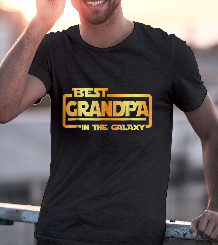Best Grandpa In The Galaxy Bold Space Themed Text T-Shirt