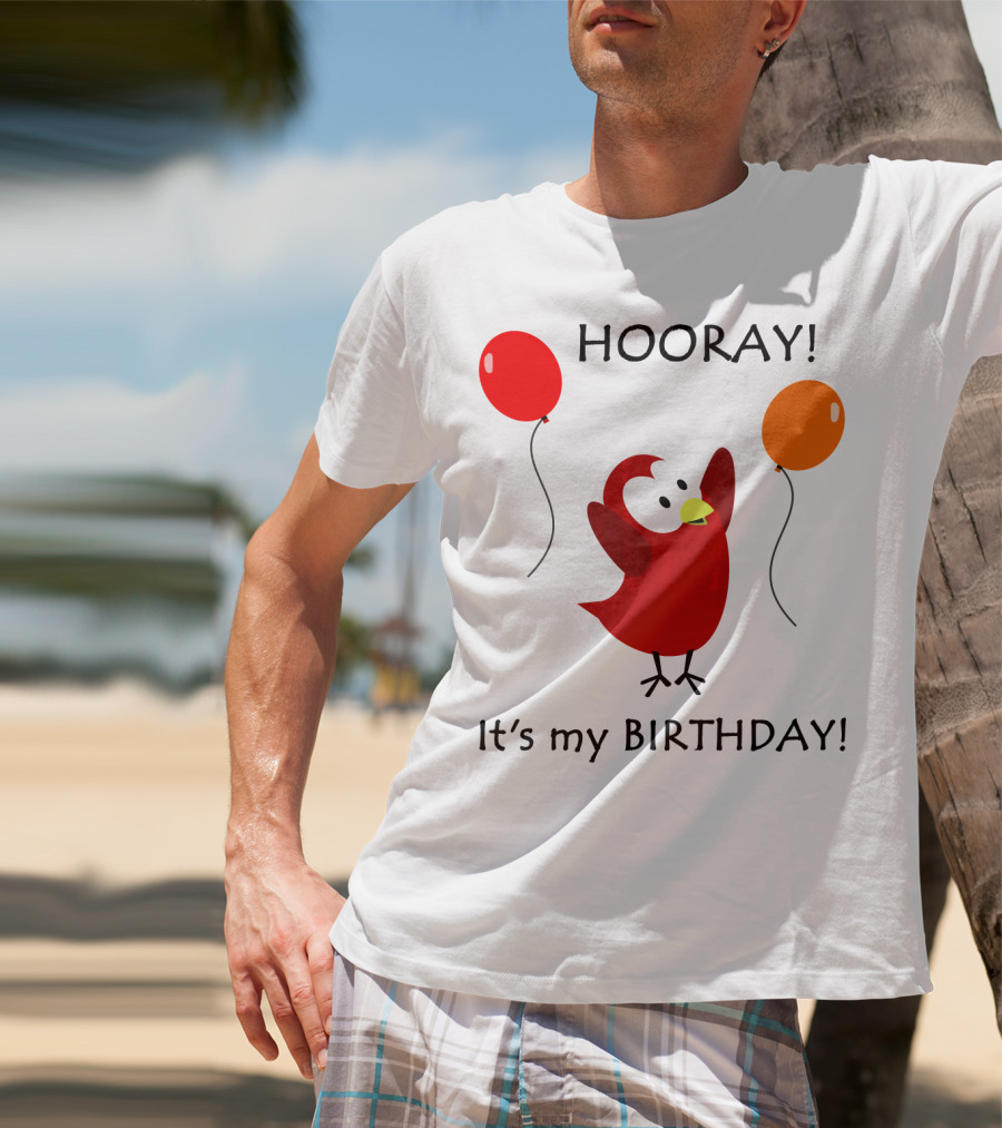 Hooray It's My Birthday Sammy Bird With Red And Orange Balloons T-Shirt