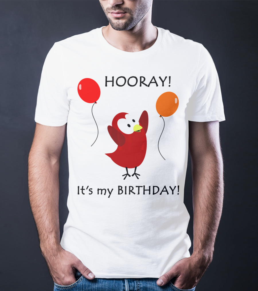 Hooray It's My Birthday Sammy Bird With Red And Orange Balloons T-Shirt