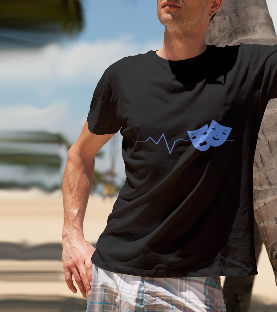 Theater Acting Masks With Heartbeat Line T-Shirt