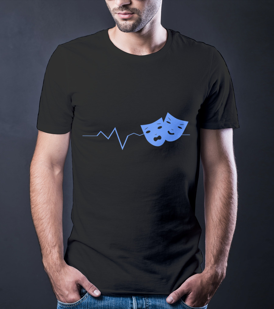 Theater Acting Masks With Heartbeat Line T-Shirt