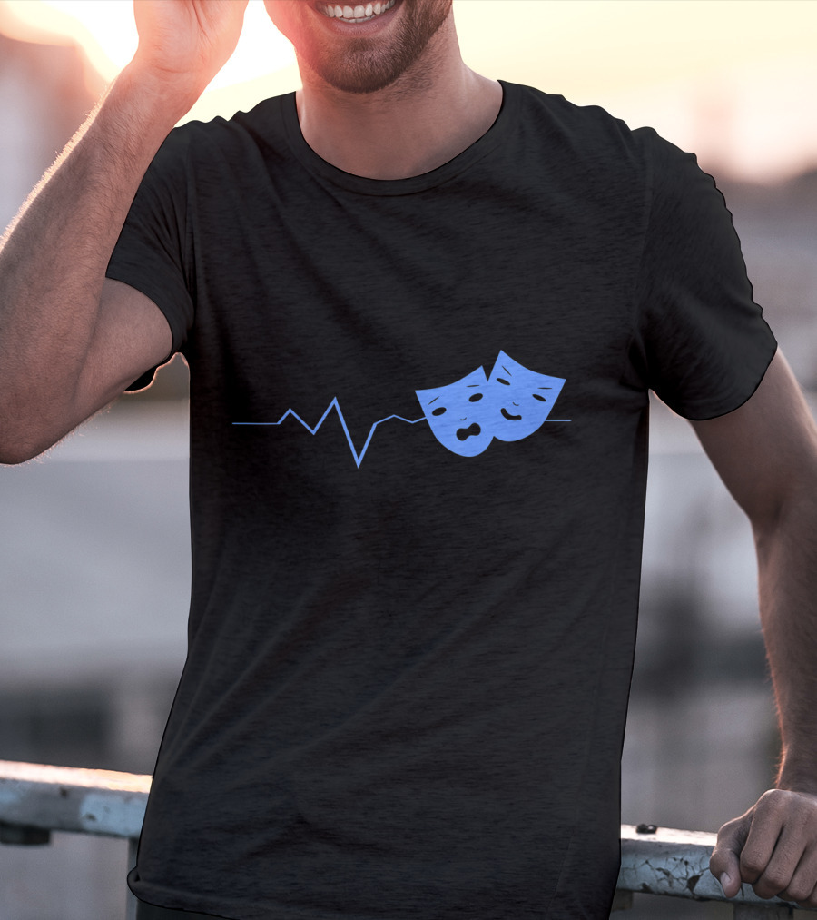 Theater Acting Masks With Heartbeat Line T-Shirt