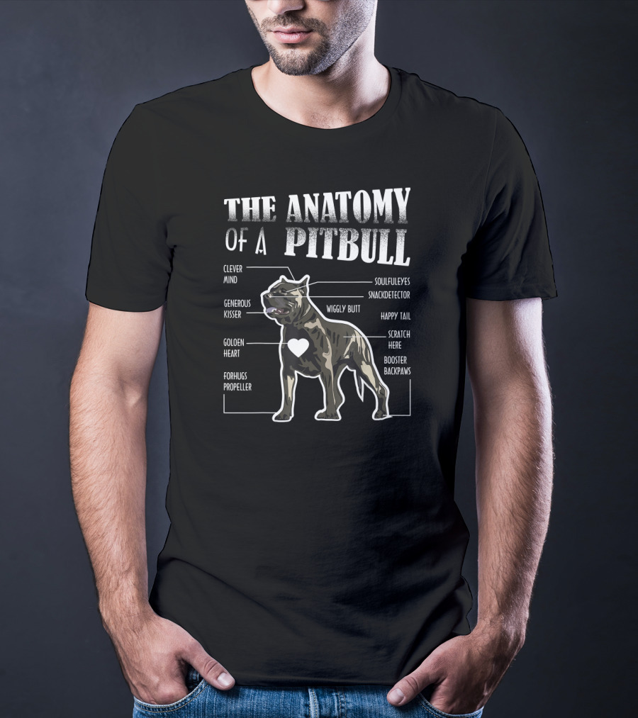 The Anatomy Of A Pitbull Clever Mind Soulful Eyes Generous Kisser Snack Detector Golden Heart Wiggly Butt Happy Tail Forhugs Propeller Scratch Here Booster Backpaws T-Shirt