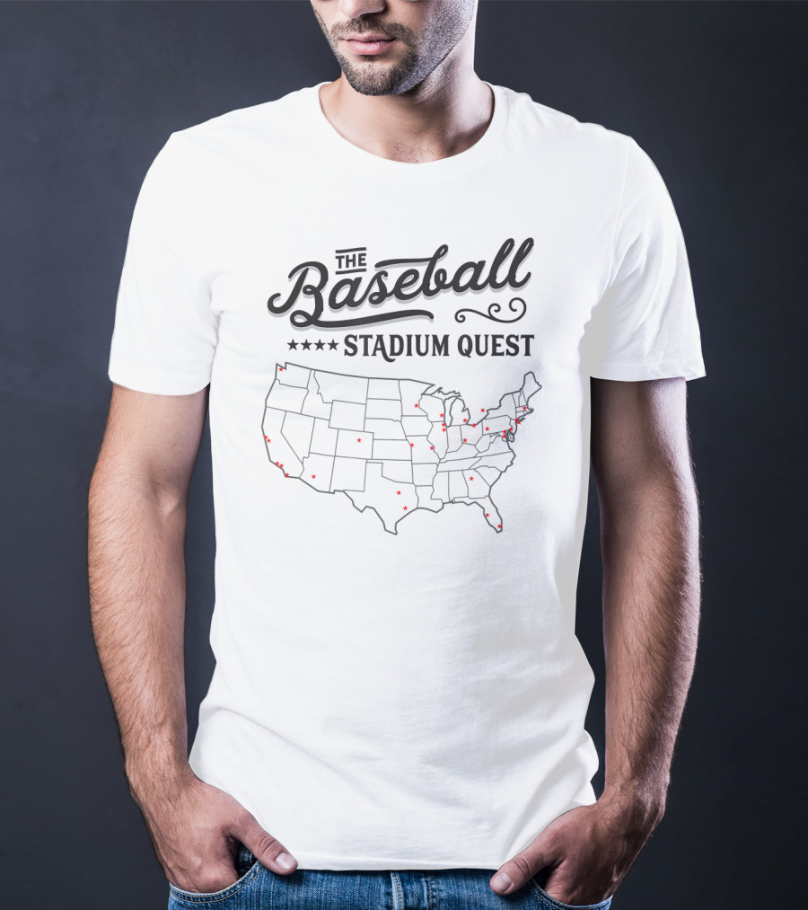 Baseball Stadium Quest Across America Map T-Shirt