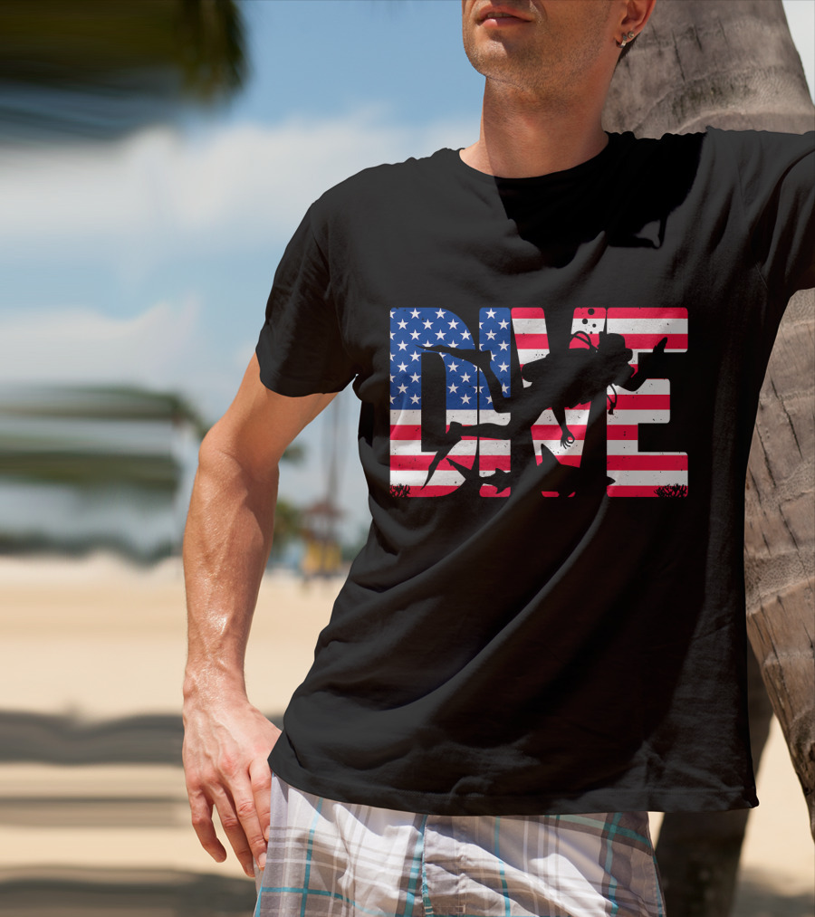 DIVE Scuba Diving Gear Equipment American Flag T-Shirt