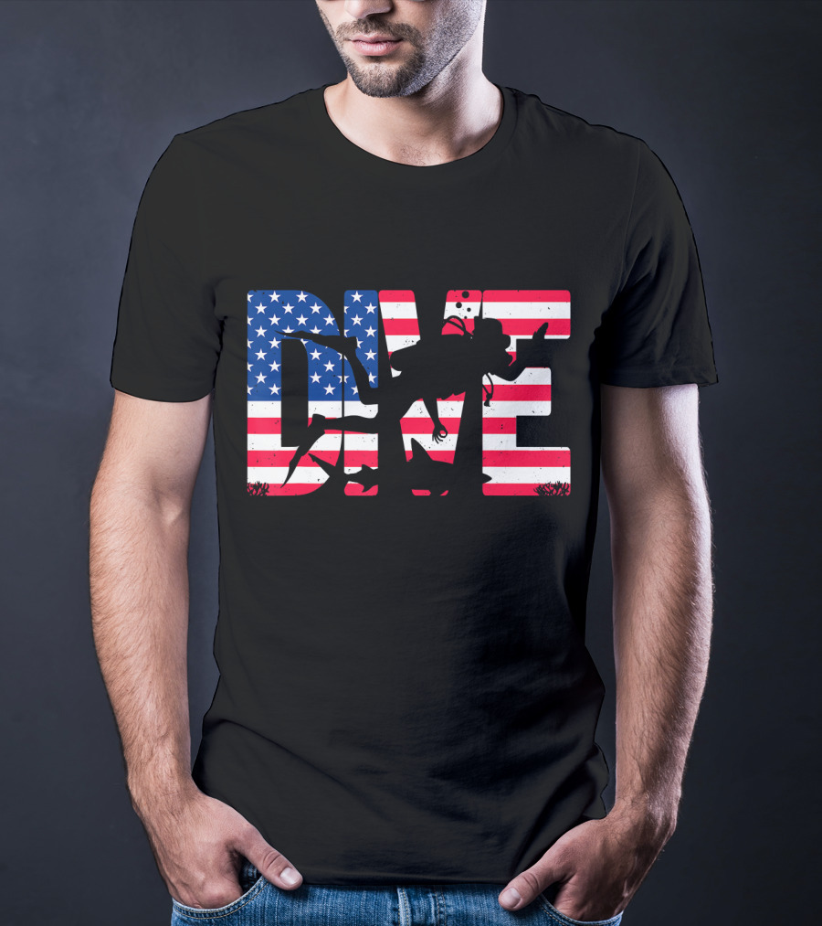 DIVE Scuba Diving Gear Equipment American Flag T-Shirt