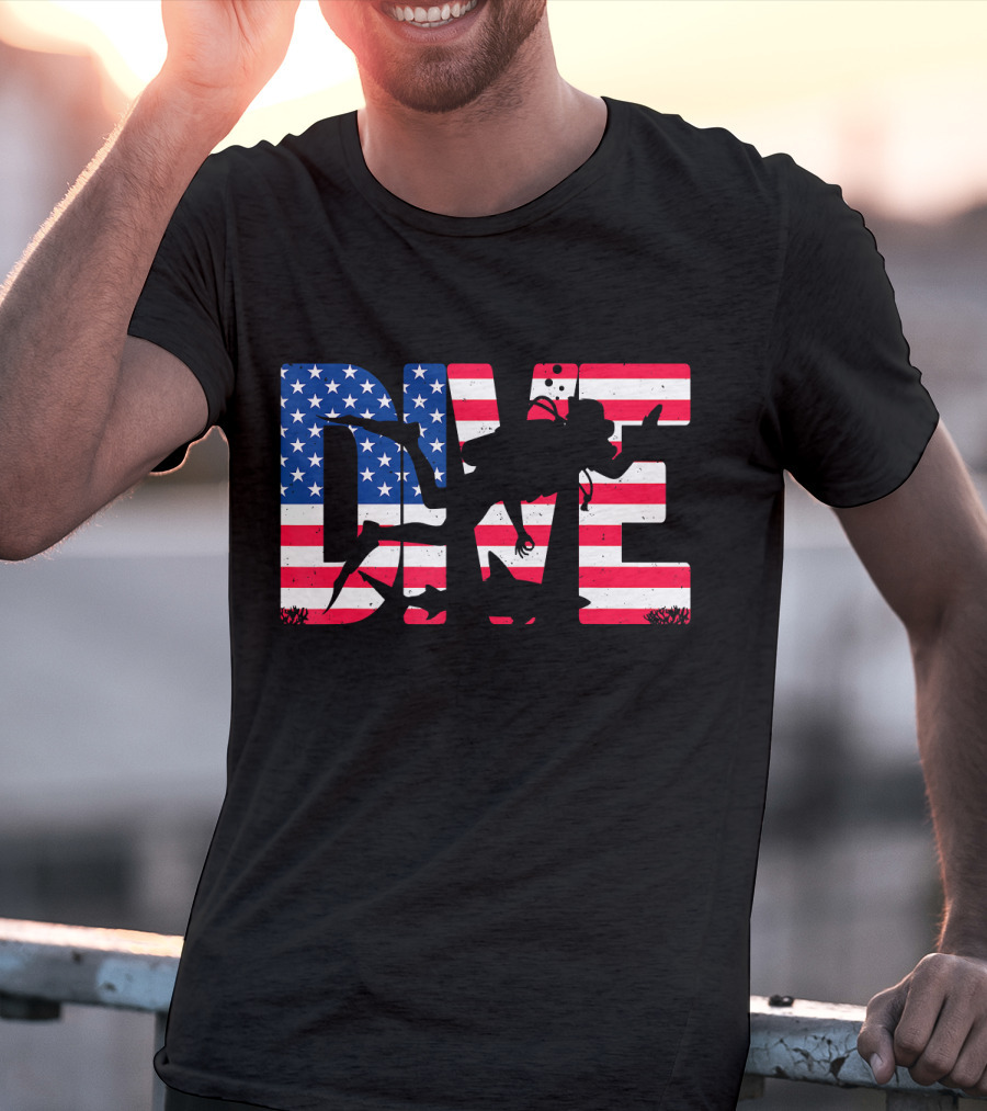 DIVE Scuba Diving Gear Equipment American Flag T-Shirt