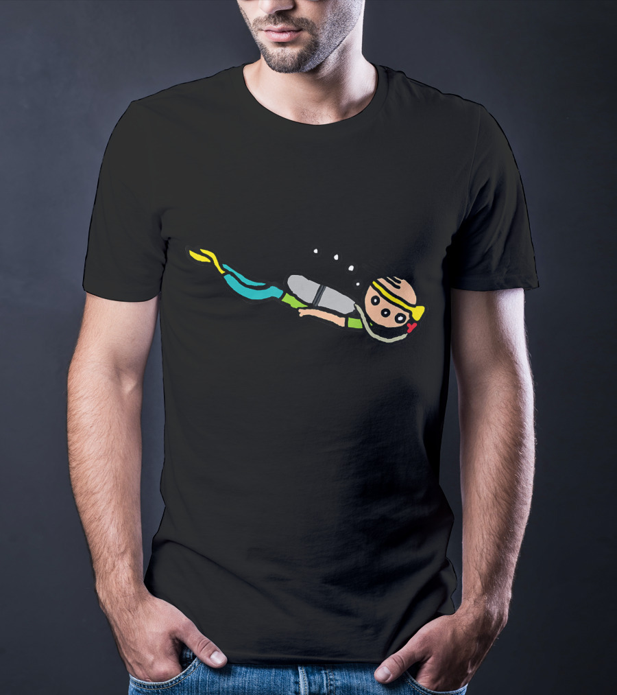 Scuba Diving Cartoon Character With Bubbles And Snorkeling Gear T-Shirt