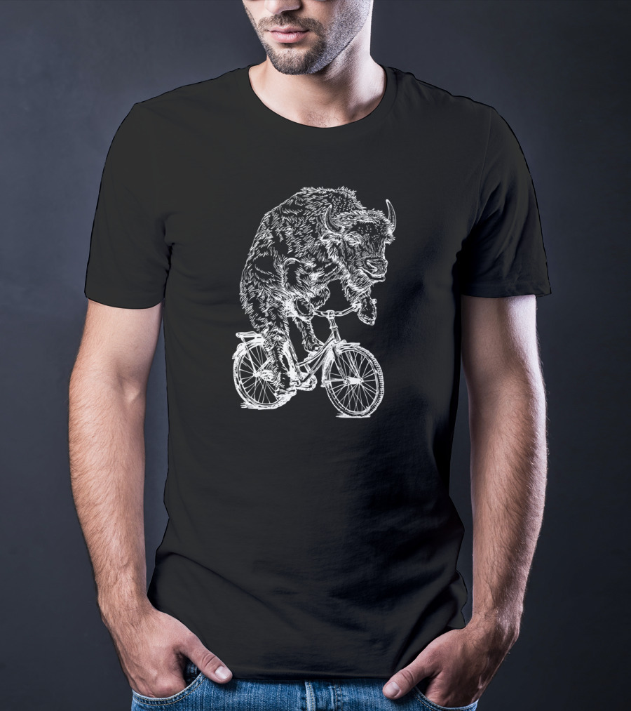 SEEMBO Bison Riding Bicycle Cyclist T-Shirt