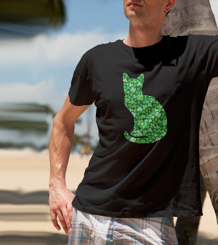 Shamrock Cat St Patrick's Day Irish Green Clover T-Shirt